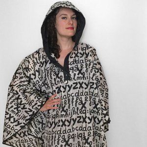 90s Vintage ALPHABET Letter Novelty Poncho with Hood